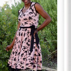 NEW Effies Heart Charleston Rhododendron Fit & Flare Dress Pink Black S